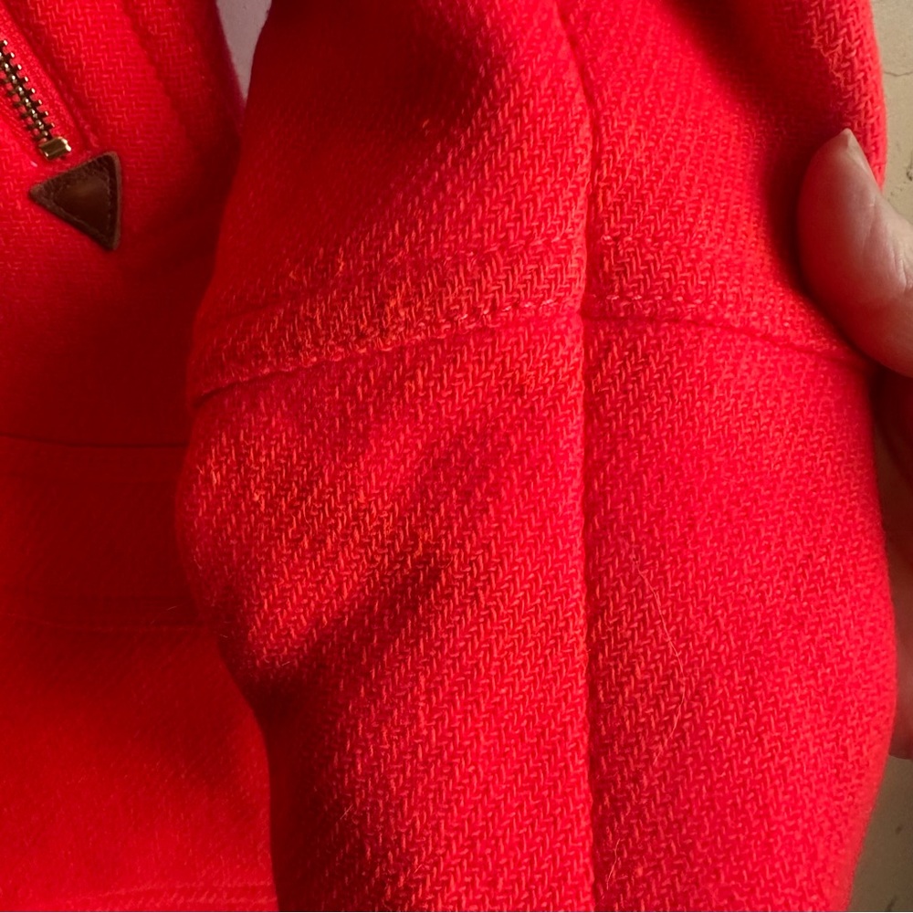 J. Crew Stadium Cloth Red Wool Coat w/ Faux Fur Hood Statement Winter Parka 2P - Picture 14 of 16